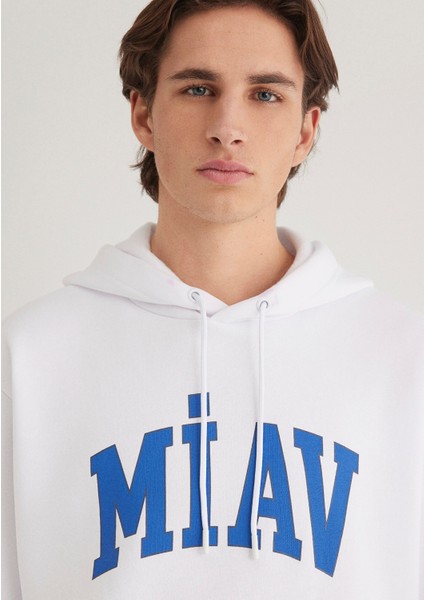 Miav Baskılı Kapüşonlu Beyaz Sweatshirt 0S10122-620