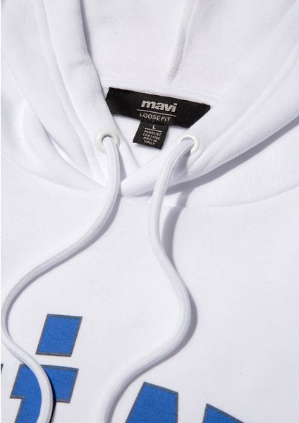 Miav Baskılı Kapüşonlu Beyaz Sweatshirt 0S10122-620
