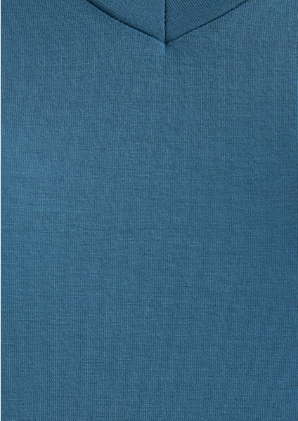 V Yaka Mavi Basic Viskoz Tişört 167714-70753