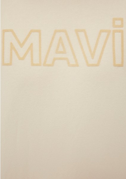 Mavi Logo Baskılı Kapüşonlu Bej Sweatshirt 0610941-70055