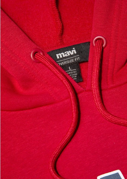 Mavi Logo Baskılı Kapüşonlu Kırmızı Sweatshirt 067149-70464