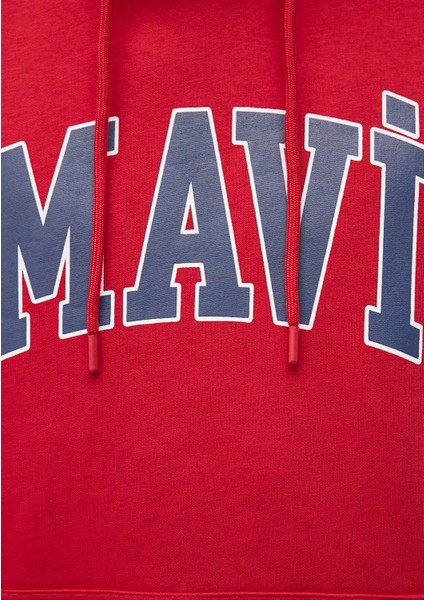 Mavi Logo Baskılı Kapüşonlu Kırmızı Sweatshirt 067149-70464