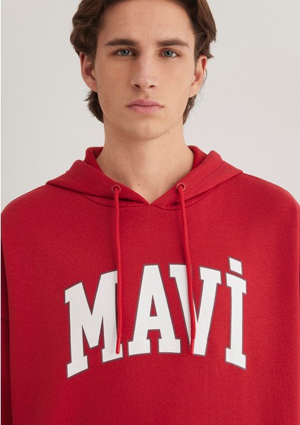Mavi Logo Baskılı Kapüşonlu Kırmızı Sweatshirt 067149-86417