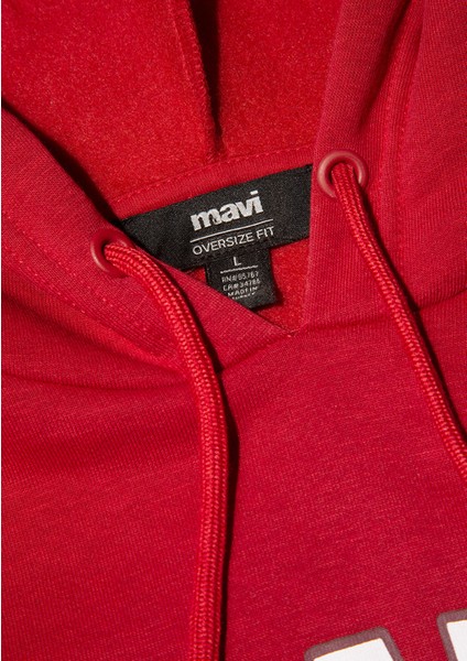 Mavi Logo Baskılı Kapüşonlu Kırmızı Sweatshirt 067149-86417