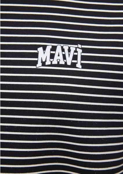 Mavi Logo Baskılı Çizgili Siyah Sweatshirt 1S10100-85143