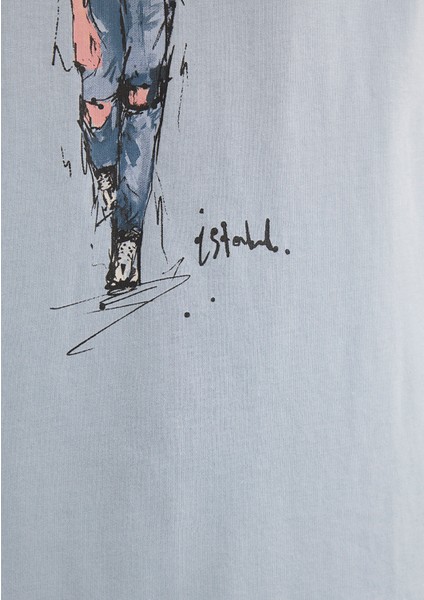 Denim Kız Baskılı Mavi İstanbul Tişört 1610222-70816