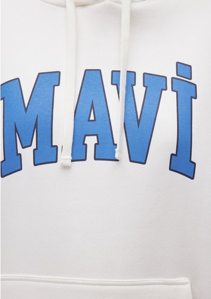 Mavi Logo Baskılı Kapüşonlu Beyaz Sweatshirt 1600361-81964