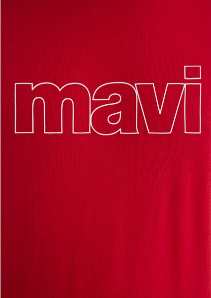Mavi Logo Baskılı Kırmızı Tişört 065781-34535