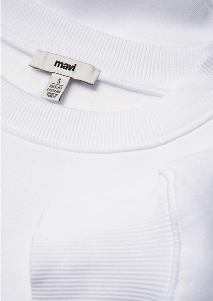 Mavi Logo Baskılı Beyaz Crop Sweatshirt 1611601-620