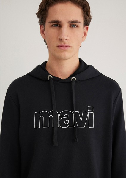 Mavi Logo Baskılı Kapüşonlu Siyah Sweatshirt 065606-900