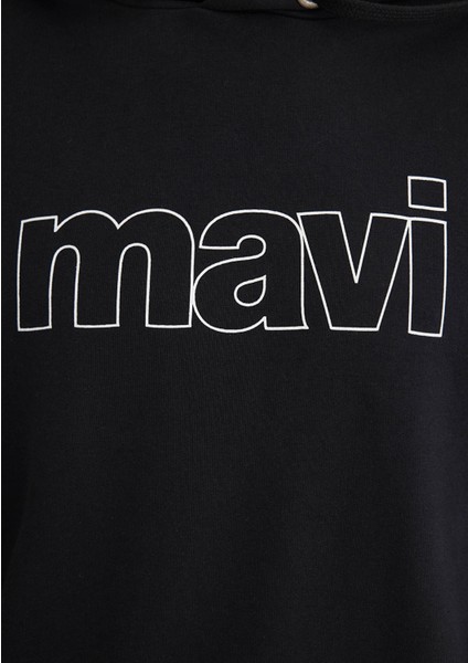 Mavi Logo Baskılı Kapüşonlu Siyah Sweatshirt 065606-900
