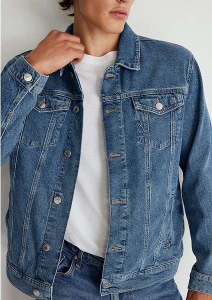 Frank 90lar Puslu Indigo Mavisi Jean Ceket 0115280974