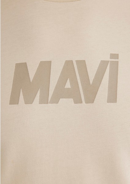 Mavi Logo Baskılı Bej Tişört 066846-70322