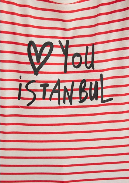 Love You Baskılı Çizgili Istanbul Tişört 167986-26829