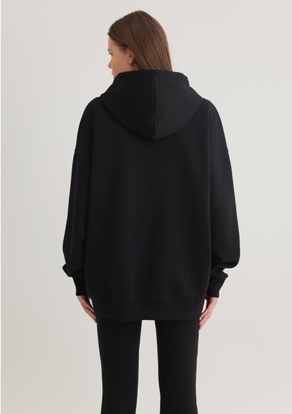 Kapüşonlu Fermuarlı Siyah Sweatshirt 1610221-900