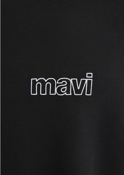 Mavi Logo Baskılı Siyah İnterlok Tişört 0610360-900