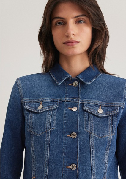 Daisy Casual Vintage Koyu Mavi Jean Ceket 1113632061
