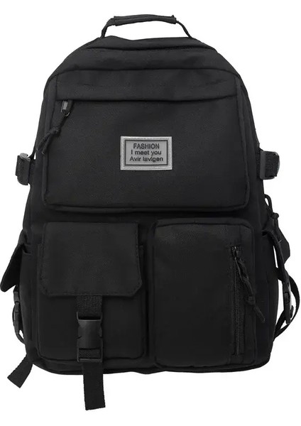 Çok Cepli Erkek ve Kadın Bir Sürü Evrensel Naylon Büyük Kapasiteli Eğlence Basit Okul Çantası Takma Toka Bilgisayarı Backpackcolor: Siyah (Yurt Dışından)