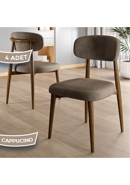 Laos Serisi 4 Adet Cappucino Mutfak Sandalyesi Ahşap Kaplama 1. Sınıf Babyface Kumaş
