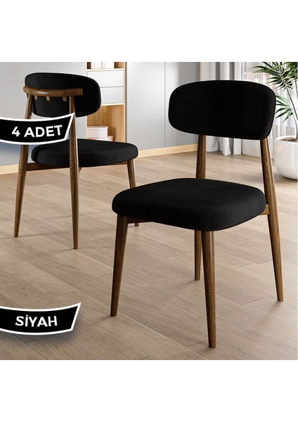 Laos Serisi 4 Adet Siyah Mutfak Sandalyesi Ahşap Kaplama 1. Sınıf Babyface Kumaş