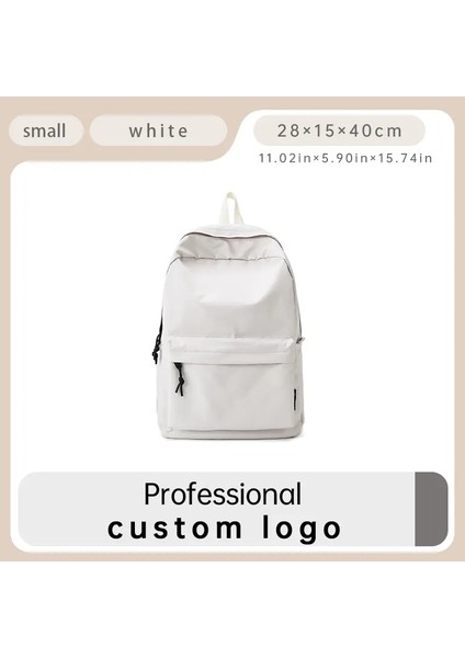 Sırt Çantası Özel Logo Şık Unisex Naylon Öğrenci Sırt Çantası Öğle Yemeği Kutusu Su Şişesi Tutucu Fermuar Kapanma-Yeni Okul Çantası Renk: Beyaz-Küçük/boyut: 14 Inç (Yurt Dışından)