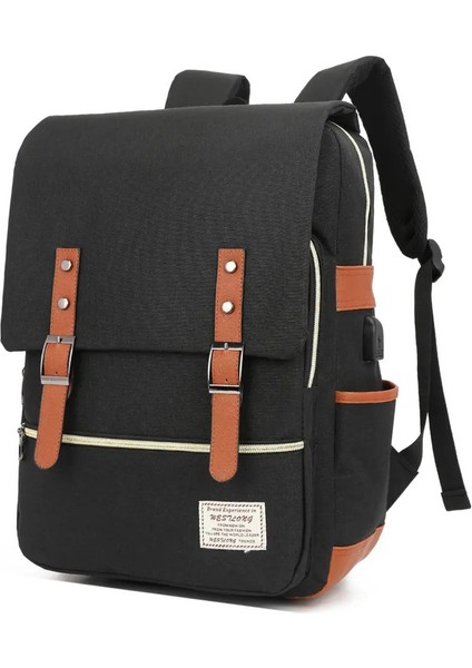 Erkek Moda Modo Mochila Escolar Feminina Erkek Okul Çantası Seyahat Su Geçirmez Torba 3T52 Renk: Siyah (Usb)/boyut: 16 Inç (Yurt Dışından)