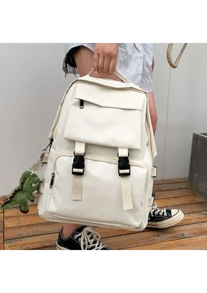 Basit Sırt Çantaları Büyük Kapasiteli Seyahat Çantası Katı Harajuku Öğrenci Okul Çantası Sırt Çantası Kadın Erkek Çanta Unisex Yüksek Tramvay: Siyah (Yurt Dışından)