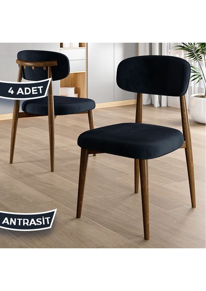 Laos Serisi 4 Adet Antrasit Mutfak Sandalyesi Ahşap Kaplama 1. Sınıf Babyface Kumaş