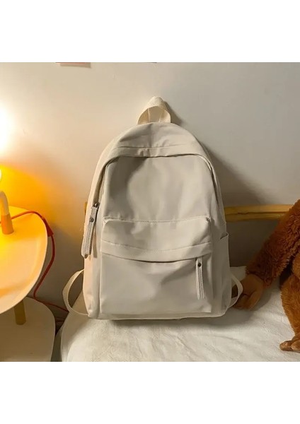Için Su Geçirmez Naylon Sırt Çantası Basit Düz Renkli Kitap Çantası Seyahat Sırt Çantası Öğrenci Kızları Okul Çantası Kadın Omuz Çantaları Renk: Bej/boyut: 29CM X14CM X38CM (Yurt Dışından)