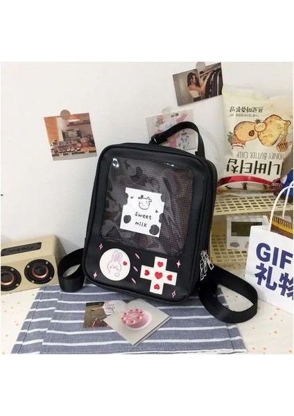 Y2K Sevimli Net Itabag Kadın Lolita Sırt Çantası Kawaii Kız Omuz Çantası Diy Ekran Şeffaf Cep Japon Bebek Tote El Çantası: Bej/boyut: 27X22X7CM (Yurt Dışından)