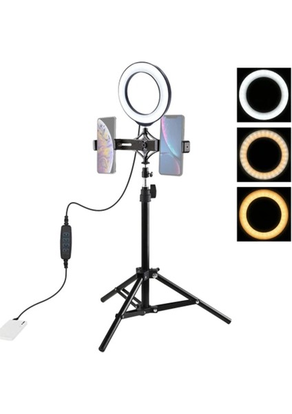 Puluz 70CM Çift Telefon Tutucu 6.2cm LED Işık Stand Youtubercanlı Yayın Selfie - EMY4668-8770