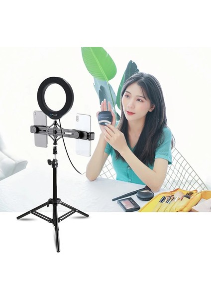 Puluz 70CM Çift Telefon Tutucu 6.2cm LED Işık Stand Youtubercanlı Yayın Selfie - EMY4668-8770