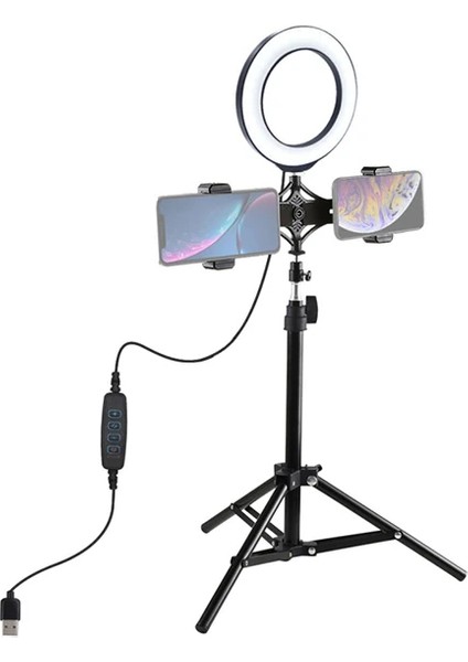 Puluz 70CM Çift Telefon Tutucu 6.2cm LED Işık Stand Youtubercanlı Yayın Selfie - EMY4668-8770