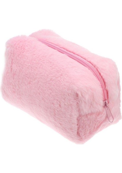 Pembe Tüylü Suni Kürk Makyaj Çantası, Şık ve Kullanışlı Tasarım