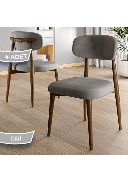 Laos Serisi 4 Adet Gri Mutfak Sandalyesi Ahşap Kaplama 1. Sınıf Babyface Kumaş