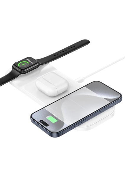 Hoco Cq5 3in1 Wireless Kablosuz Hızlı Şarj Standı (Telefon-Kulaklık-Apple Watch - EMY3304-8289