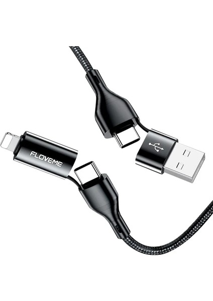 Floveme 4in1 USB To Type C -Type To Type Kablosu+Iphone Başlık USB 1M-(5775) - EMY3555-6178