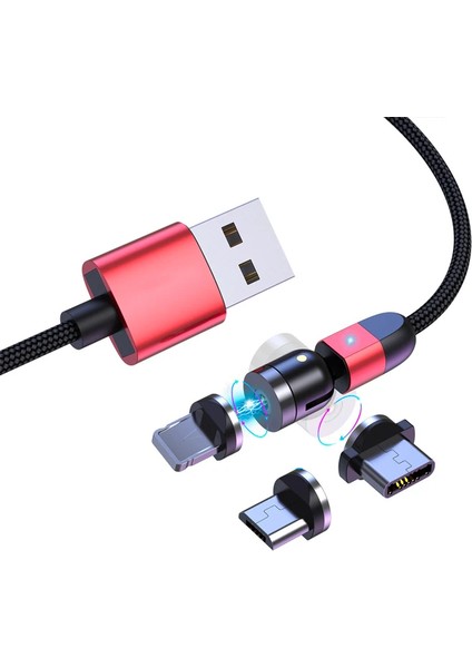 Ally 540 Dönebilen Miknatisli USB Sarj Kablosu 3 Baslik(Iphone+Type-C+Micro 1 Metre - EMY2758-9894 fiyatları