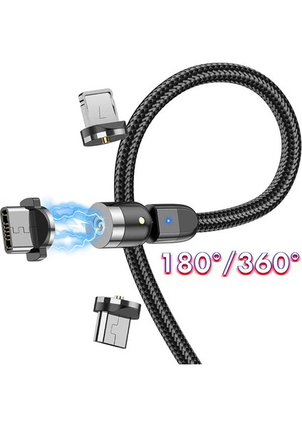 Ally 540 Dönebilen Miknatisli USB Sarj Kablosu 3 Baslik(Iphone+Type-C+Micro 1 Metre - EMY2758-9894 modelleri