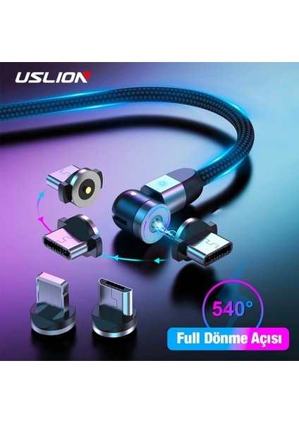 Ally 540 Dönebilen Miknatisli USB Sarj Kablosu 3 Baslik(Iphone+Type-C+Micro 1 Metre - EMY2758-9894 fırsatları