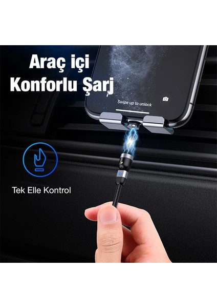 Ally 540 Dönebilen Miknatisli USB Sarj Kablosu 3 Baslik(Iphone+Type-C+Micro 1 Metre - EMY2758-9894 indirimleri