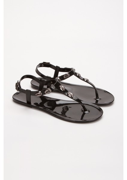 Nerites Kadın Yazlık Siyah Parmak Arası Sandalet PVC Malzeme