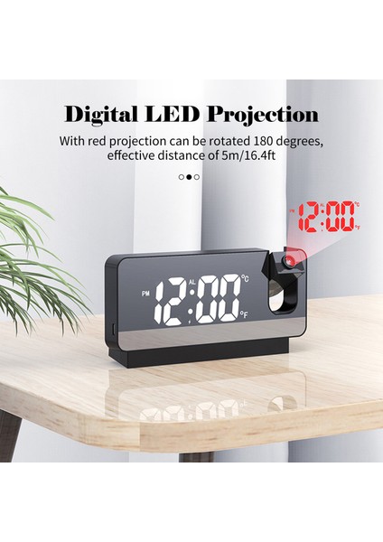 Dijital LED Projeksiyon Çalar Saat Masa Saati Yatak Odası Başucu Saati Uyku Zamanlayıcısı Yetişkinler Çocuklar Için Sıcaklık Zaman Tarih Göstergeli Büyük Tavan Saati (Yurt Dışından)
