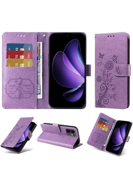 Oppo Reno 13F Deri Kart Yuvaları Çiçek Flip Için Flip Case (Yurt Dışından)