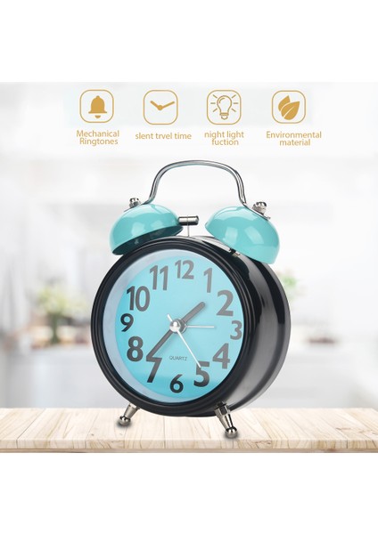 Çift Zil Ultra Sessiz Mekanik Çalar Saat Kuvars Hareketi Masa Gece Saati (Mavi) (Yurt Dışından) fiyatları