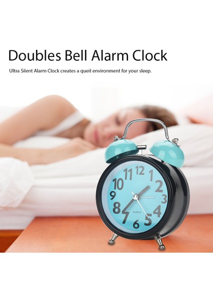 Çift Zil Ultra Sessiz Mekanik Çalar Saat Kuvars Hareketi Masa Gece Saati (Mavi) (Yurt Dışından) modelleri