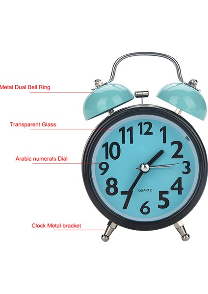 Çift Zil Ultra Sessiz Mekanik Çalar Saat Kuvars Hareketi Masa Gece Saati (Mavi) (Yurt Dışından) indirimleri