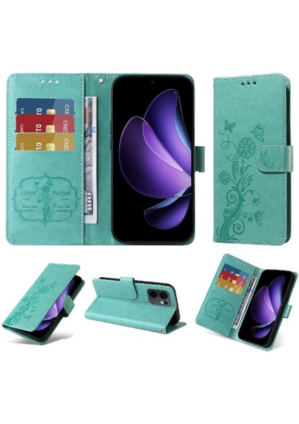 Oppo Reno 13F Deri Kart Yuvaları Çiçek Flip Için Flip Case (Yurt Dışından)