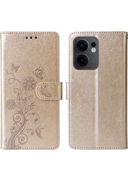 Oppo Reno 13F Deri Kart Yuvaları Çiçek Flip Için Flip Case (Yurt Dışından)