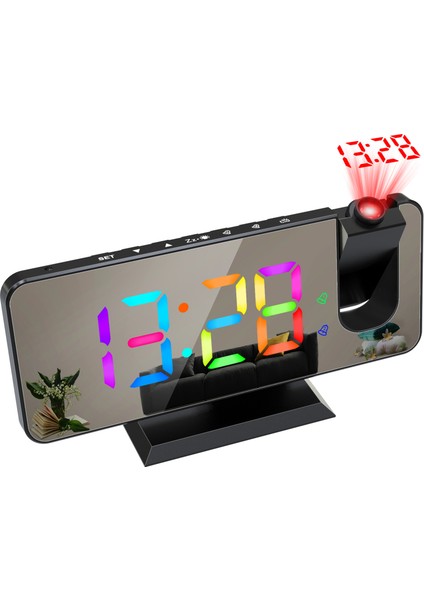 Dijital 180° Projeksiyonlu Çalar Saat Dinamik Rgb Işık Parlaklığı Ayarlanabilir Erteleme Çift Alarm Ayarı USB Şarj Portu Yatak Odası Için Aynalı Saat 12H/24H (Yurt Dışından)